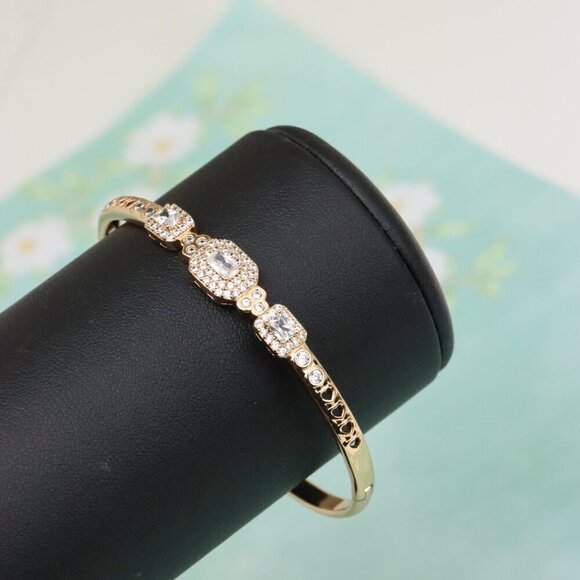 Elegant Rose Gold Bangle with Rectangle and Round Stone Design, XPBL0518 - Picture 7 of 12